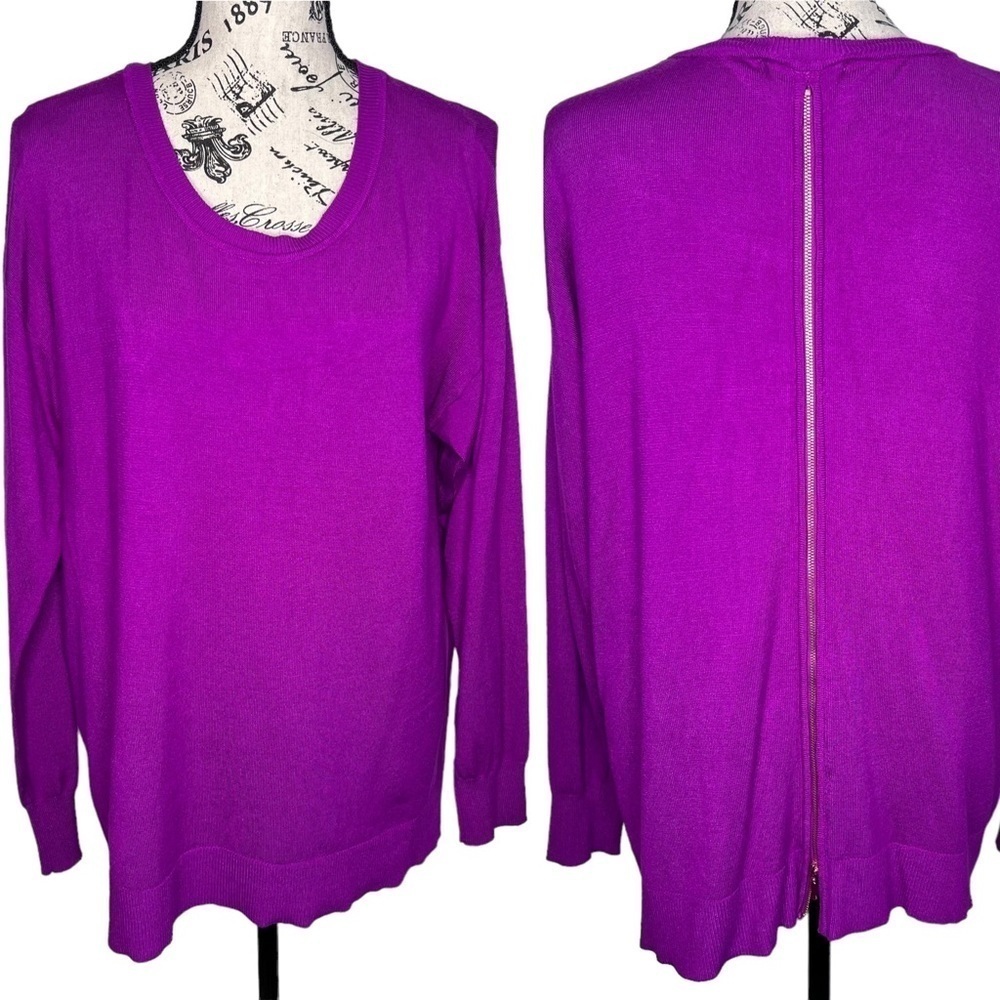Gibson & Latimer Scoop Neck Gold Tone Back Zip Long Sleeve Lined Sweater Size M